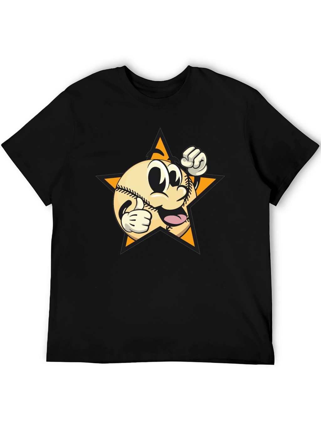 Cartoon Baseball Star Graphic Tee - Black