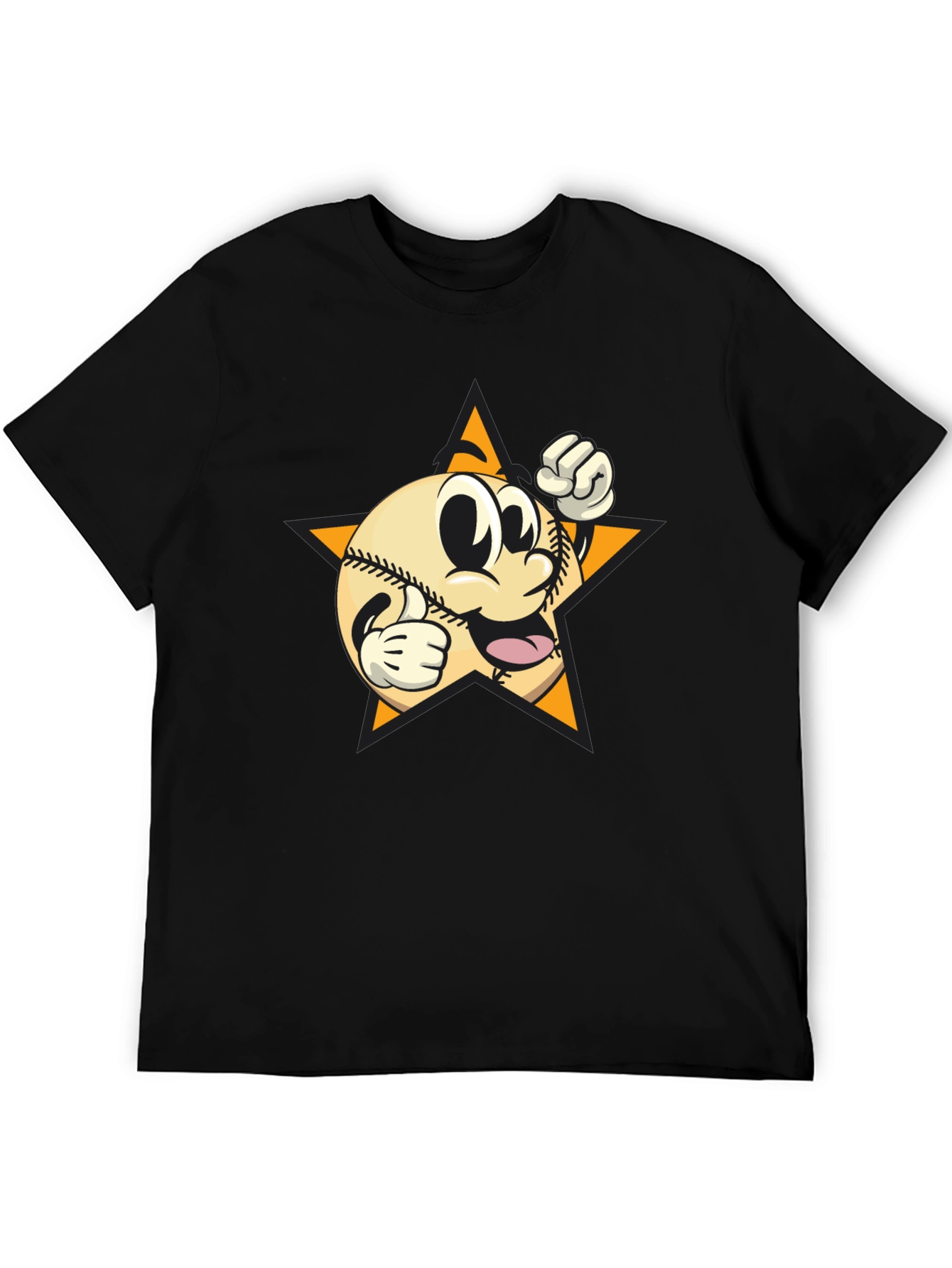 Cartoon Baseball Star Graphic Tee - Black