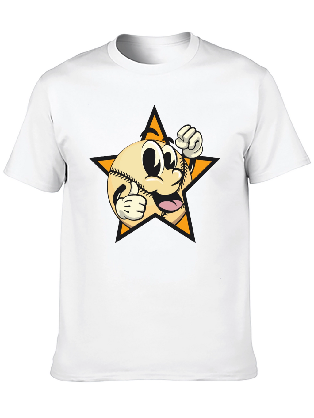 Cartoon Baseball Star Graphic Tee - Black