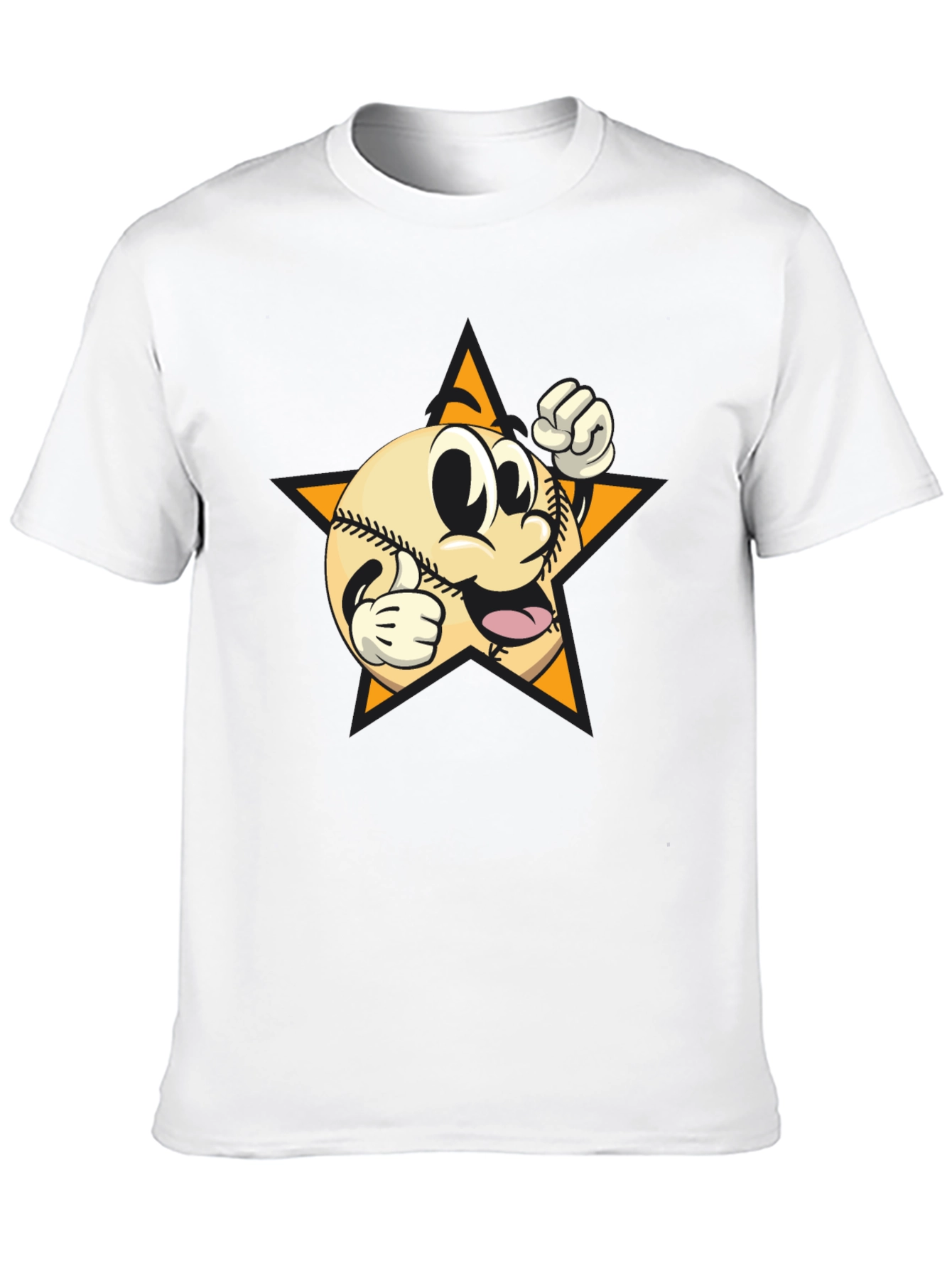 Cartoon Baseball Star Graphic Tee - Black