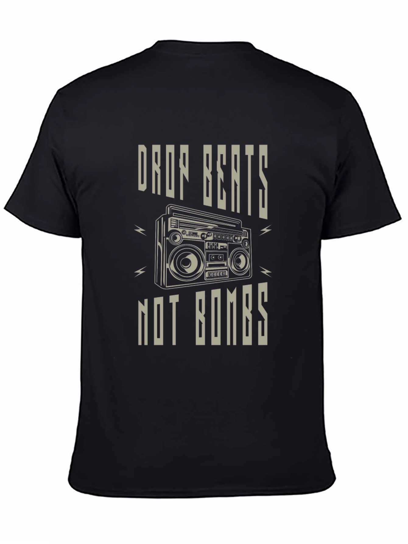 Drop Beats Not Bombs T-Shirt - Classic Boombox Design