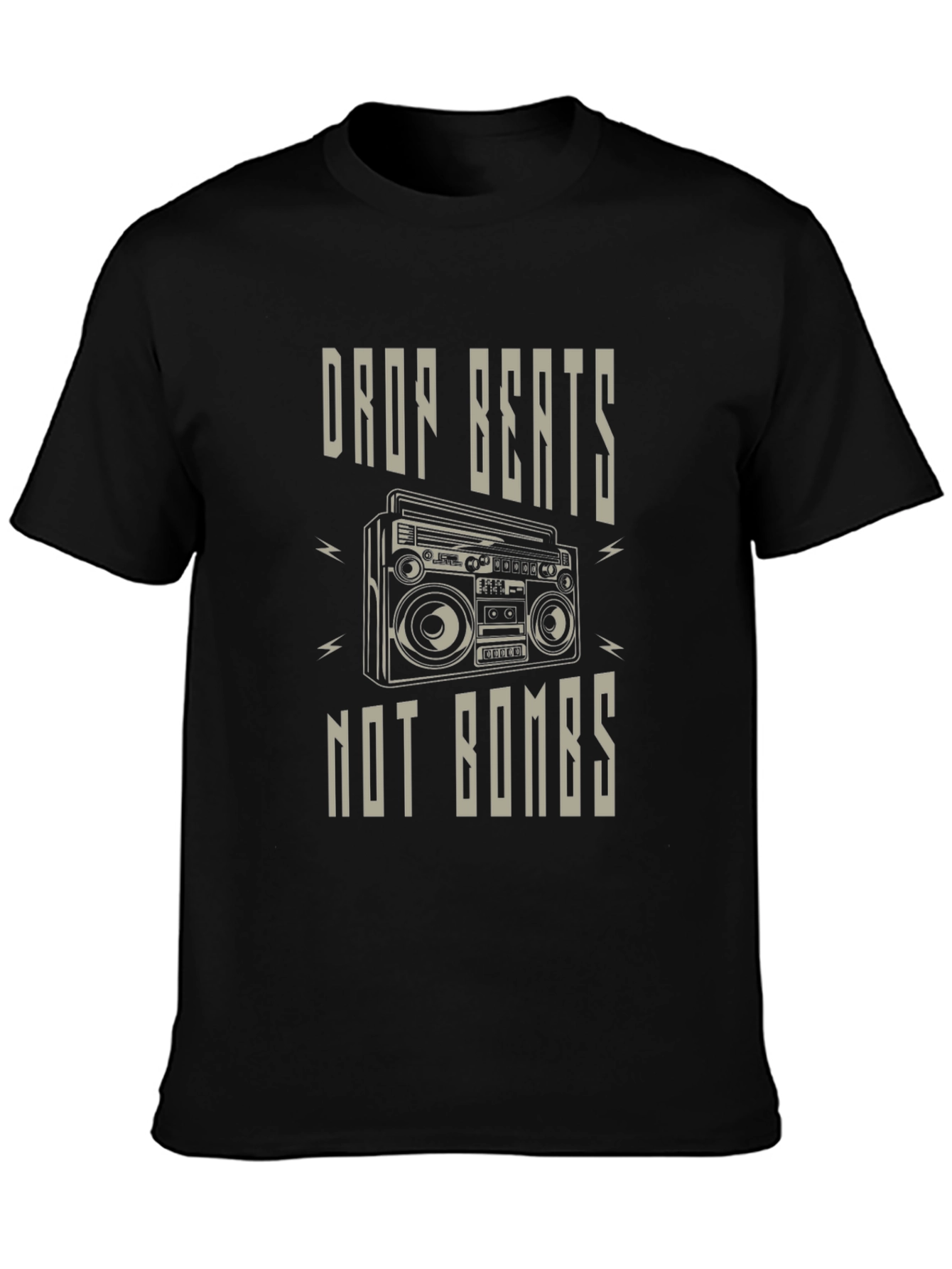 Drop Beats Not Bombs T-Shirt - Classic Boombox Design