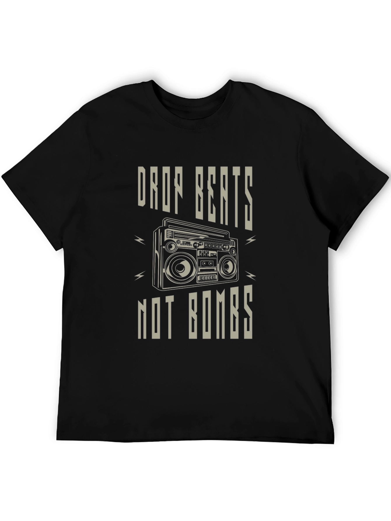 Drop Beats Not Bombs T-Shirt - Classic Boombox Design