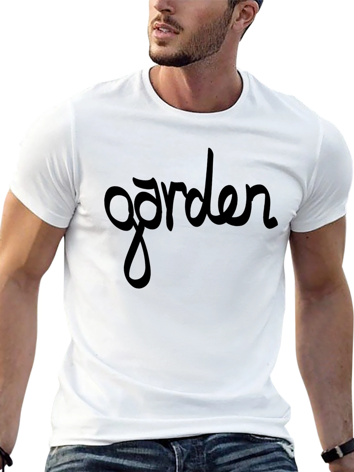 Garden Script Tee - Stylish Black Cotton T-Shirt