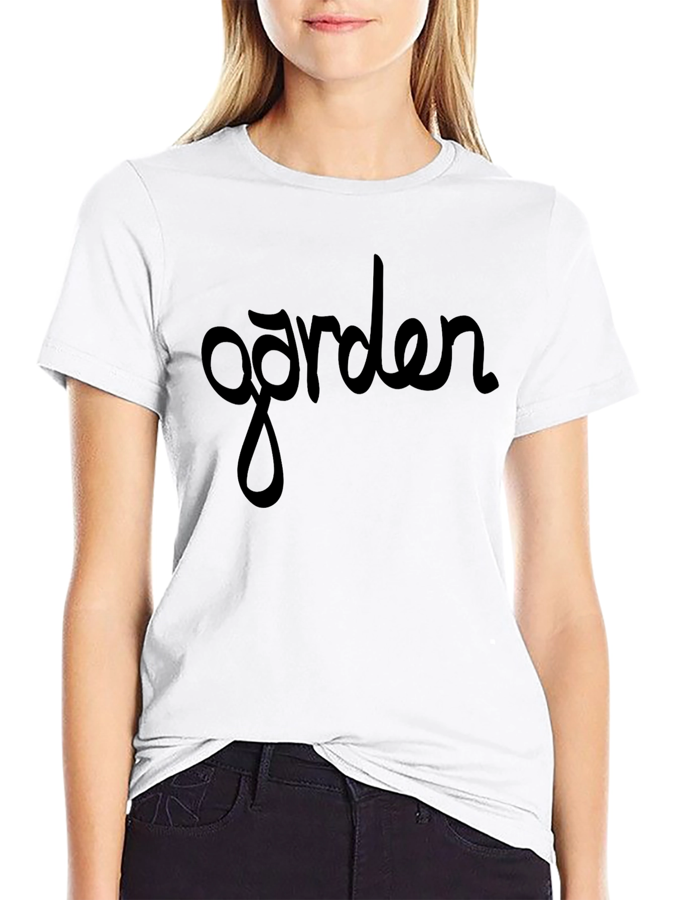 Garden Script Tee - Stylish Black Cotton T-Shirt