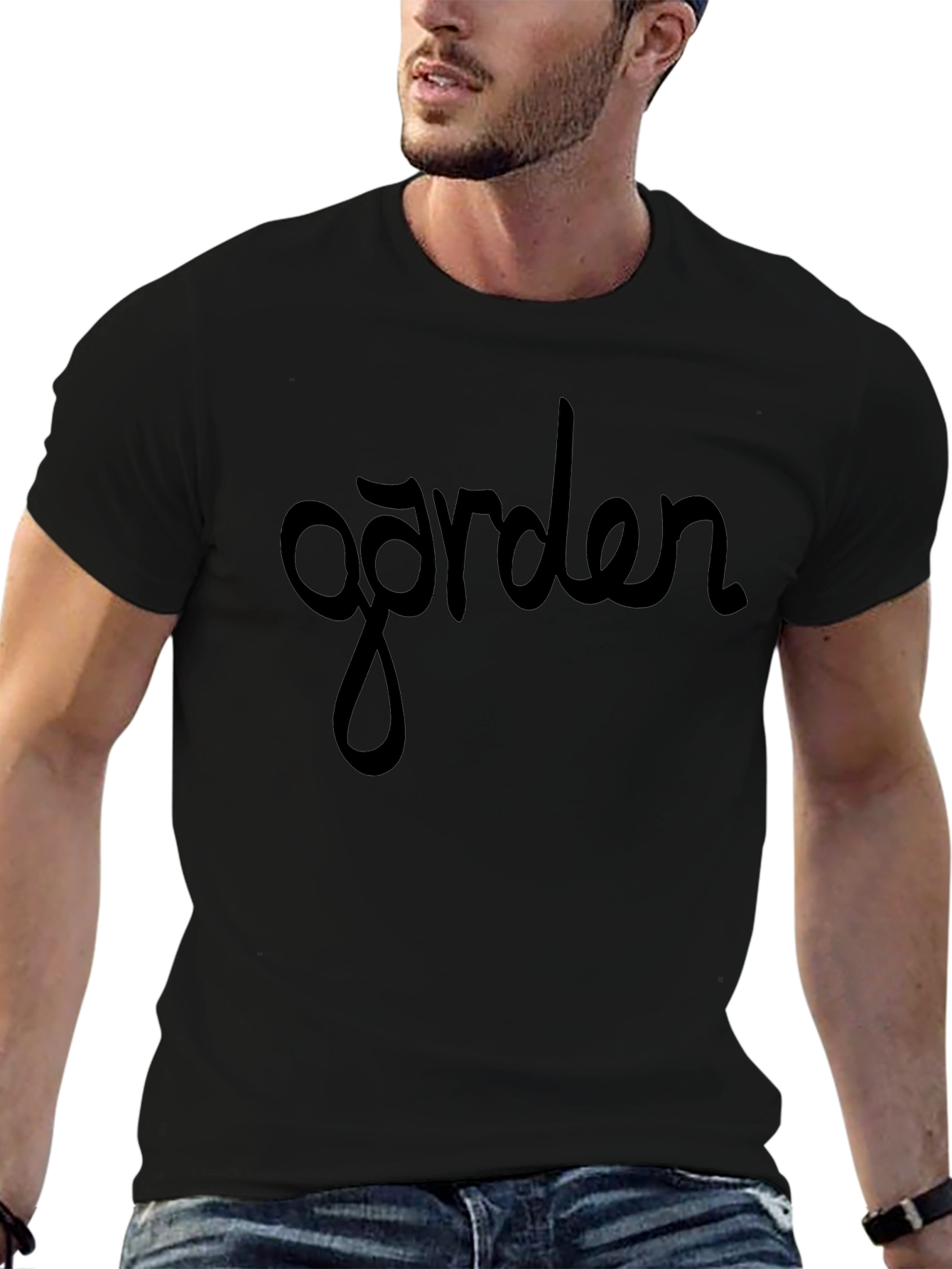 Garden Script Tee - Stylish Black Cotton T-Shirt