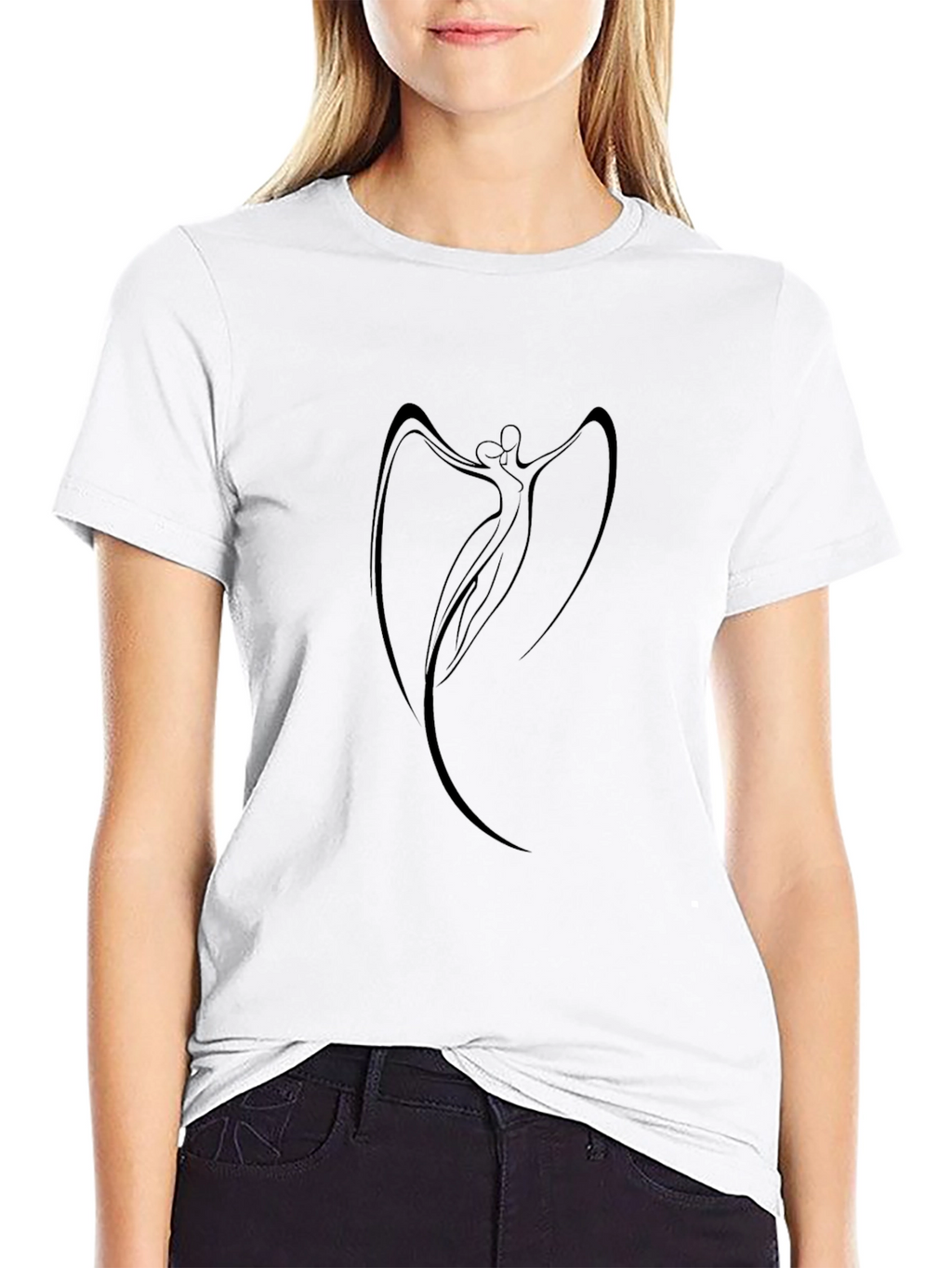 Elegant Black T-Shirt with Abstract Dancer Design