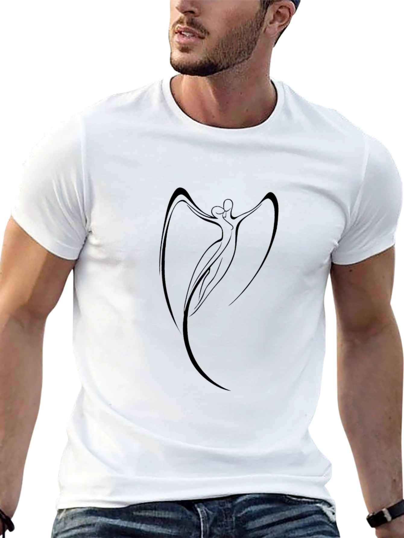 Elegant Black T-Shirt with Abstract Dancer Design