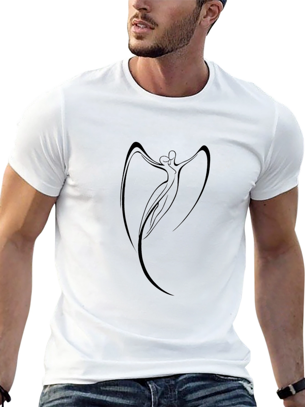 Elegant Black T-Shirt with Abstract Dancer Design