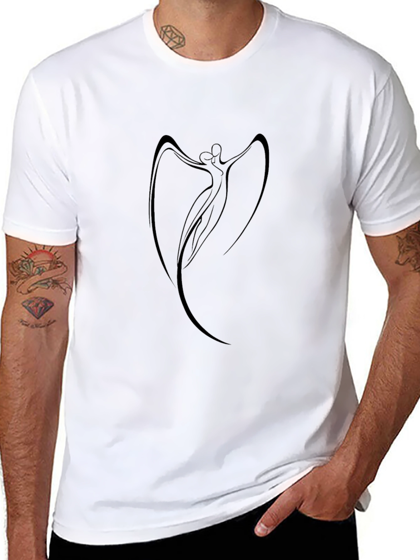 Elegant Black T-Shirt with Abstract Dancer Design