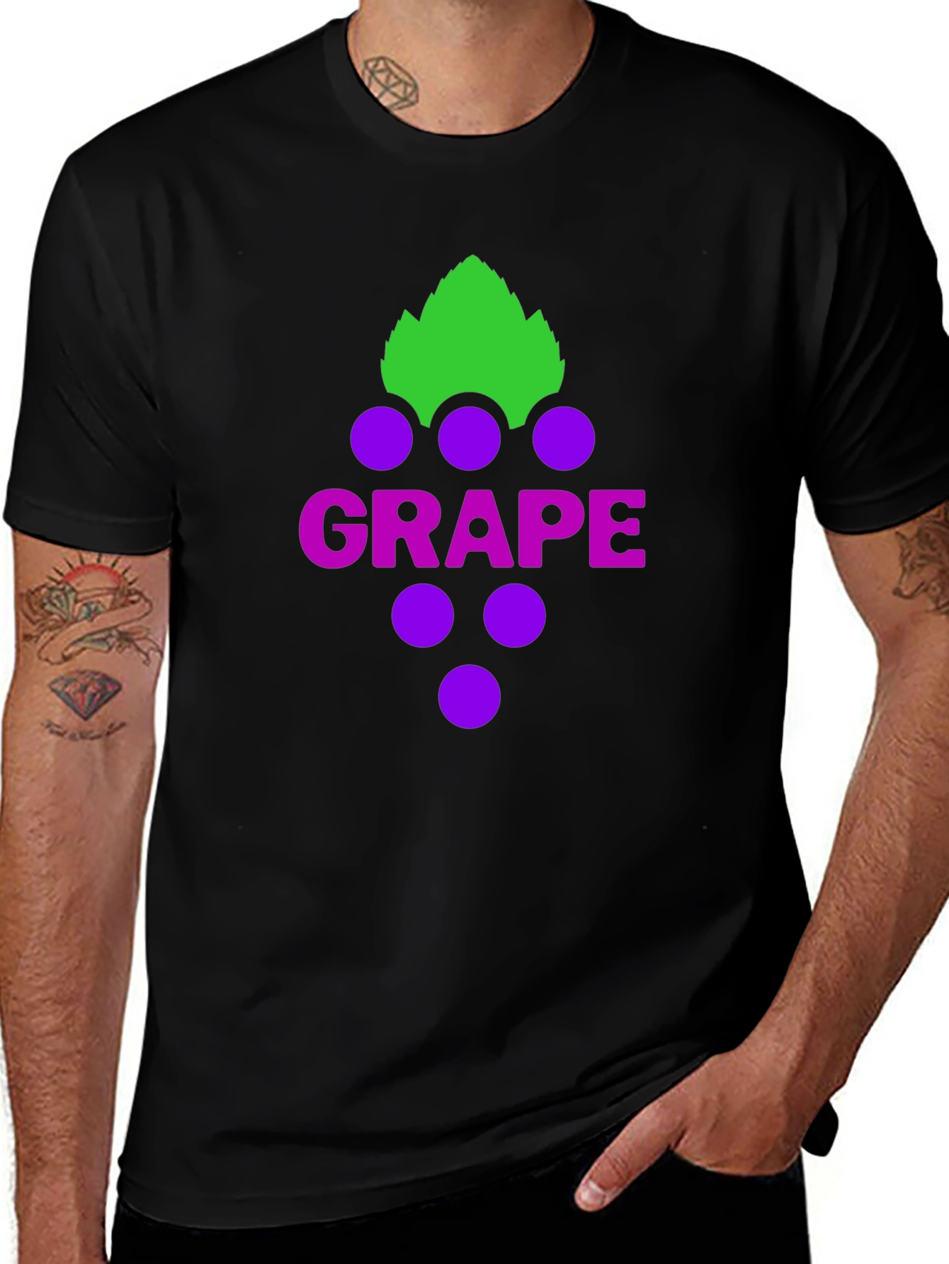Grape Graphic Tee - Casual Black T-Shirt