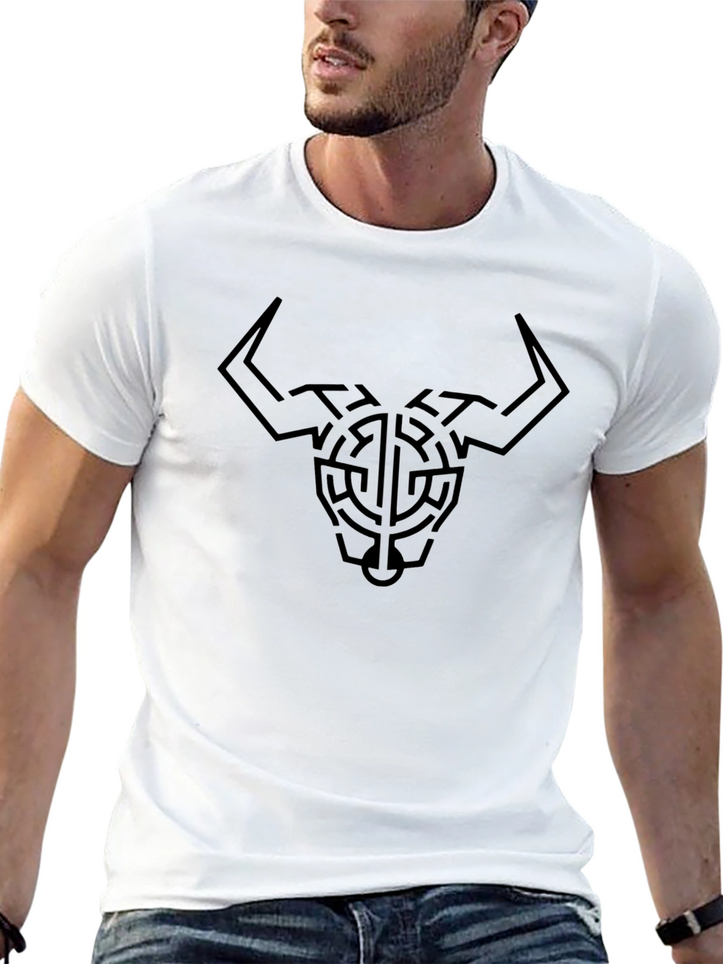 Abstract Bull Head T-Shirt - Black