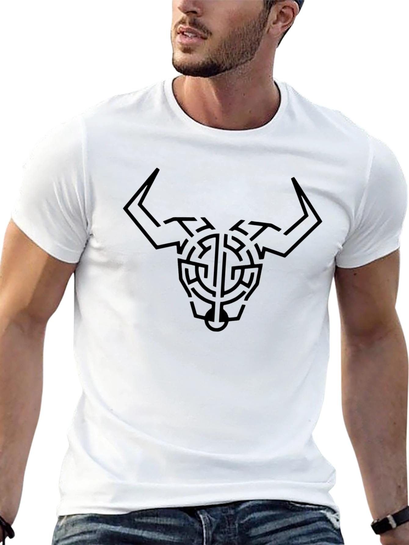 Abstract Bull Head T-Shirt - Black