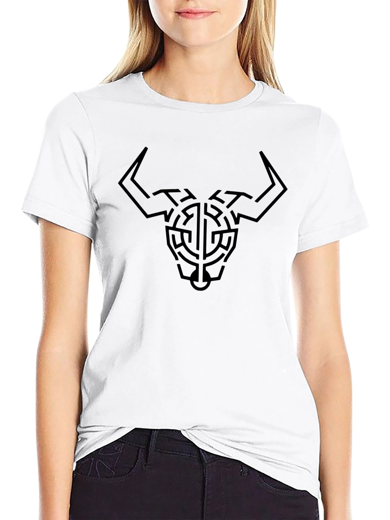 Abstract Bull Head T-Shirt - Black