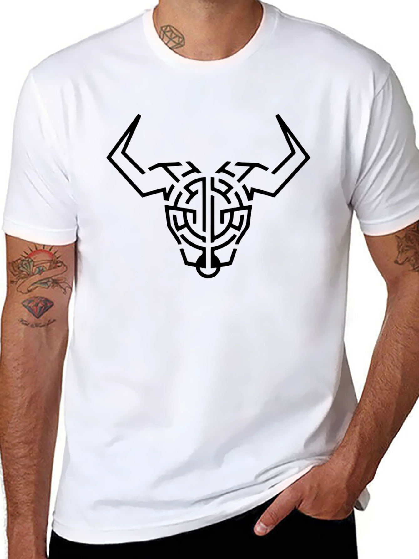 Abstract Bull Head T-Shirt - Black