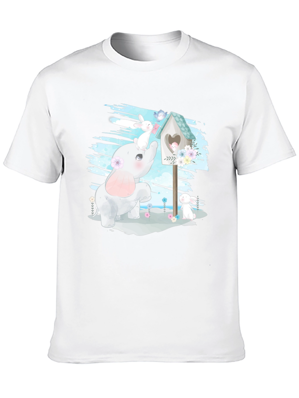 Cute Elephant and Bunny Graphic T-Shirt
