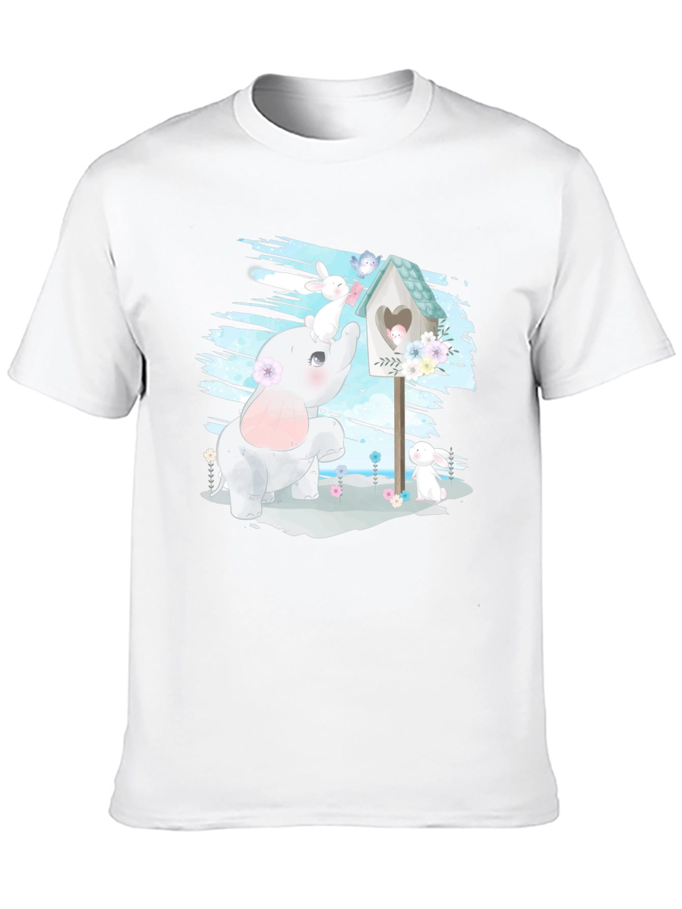 Cute Elephant and Bunny Graphic T-Shirt