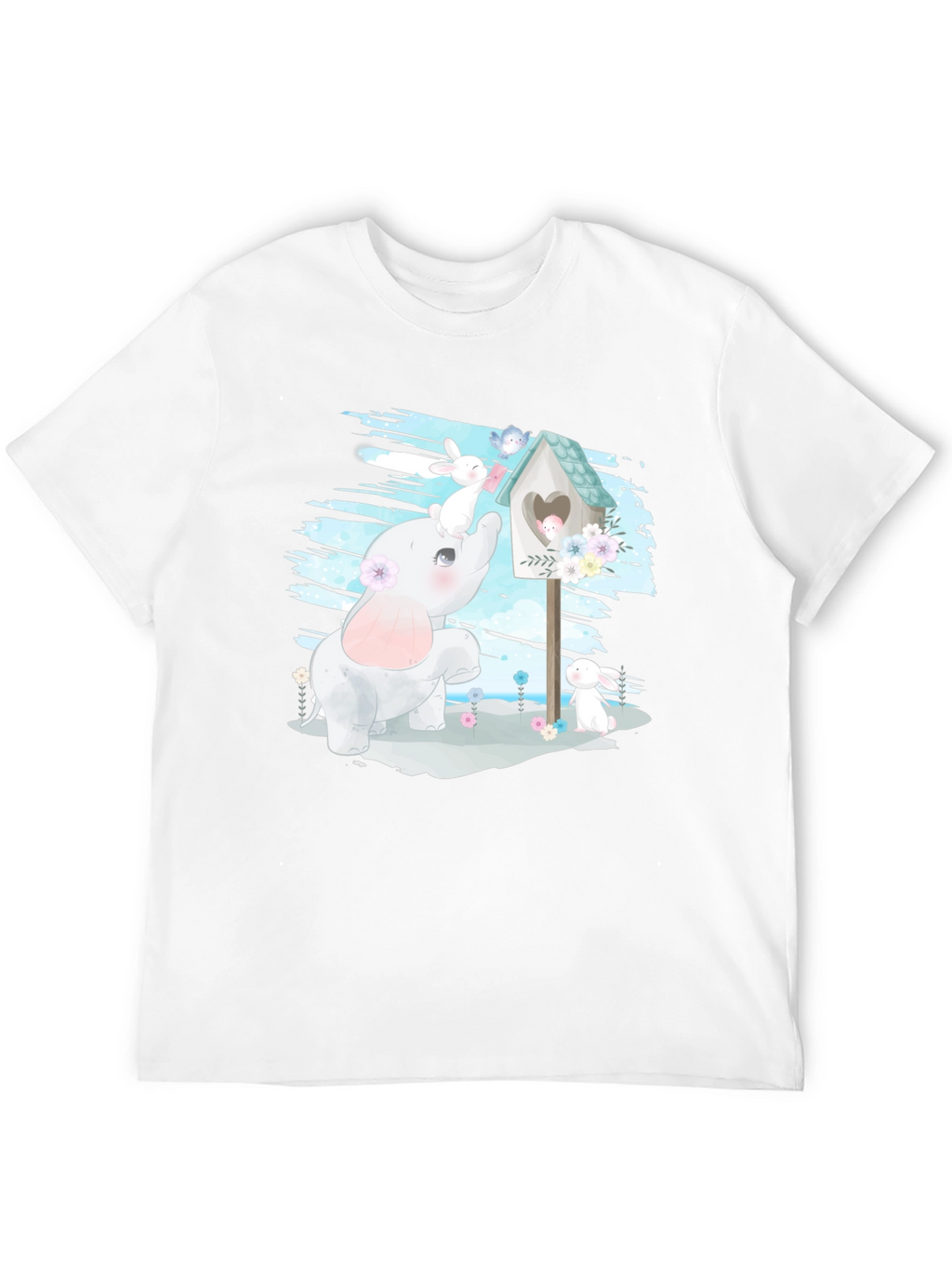 Cute Elephant and Bunny Graphic T-Shirt