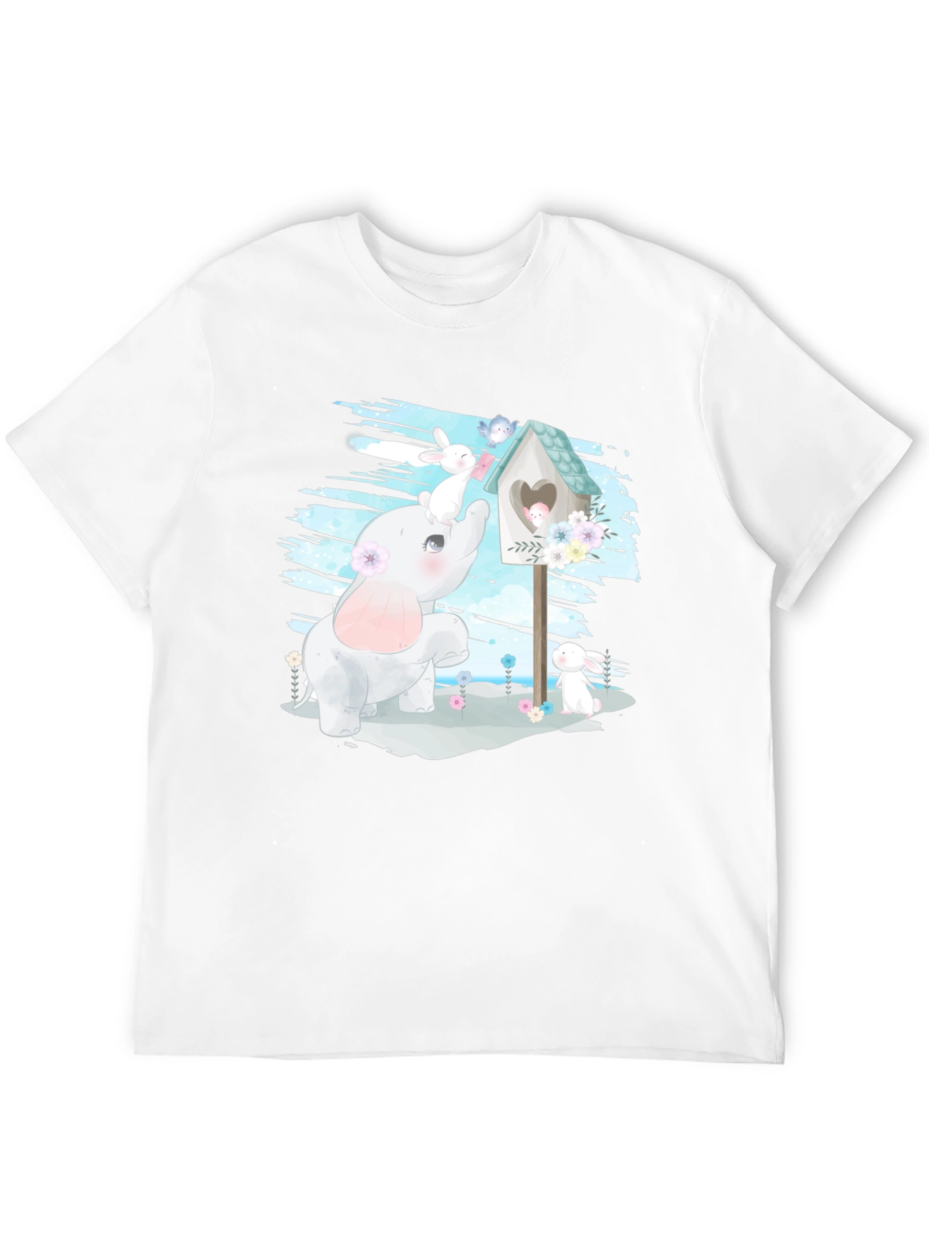 Cute Elephant and Bunny Graphic T-Shirt