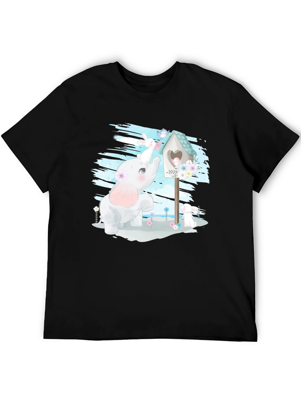 Cute Elephant and Bunny Graphic T-Shirt
