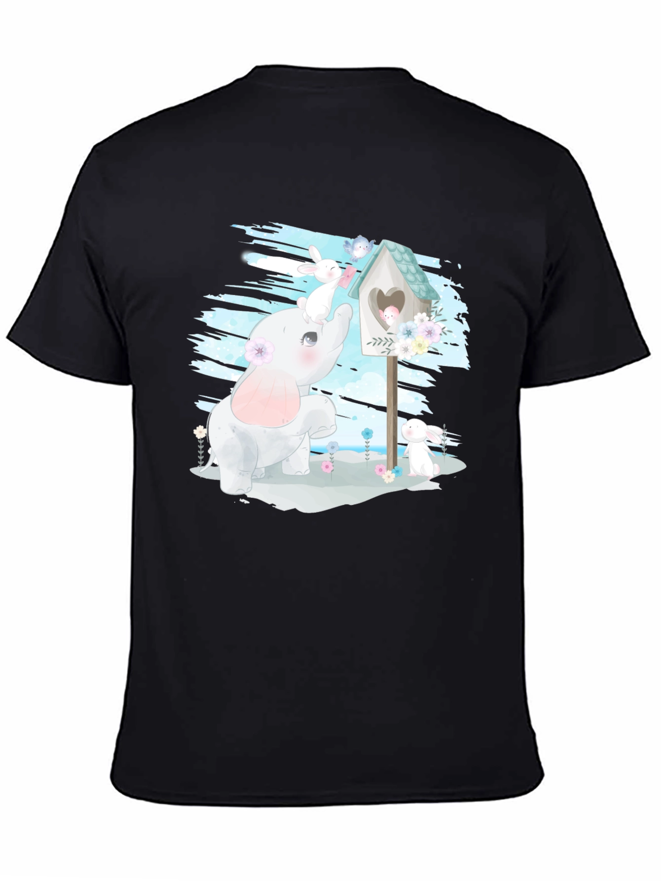Cute Elephant and Bunny Graphic T-Shirt
