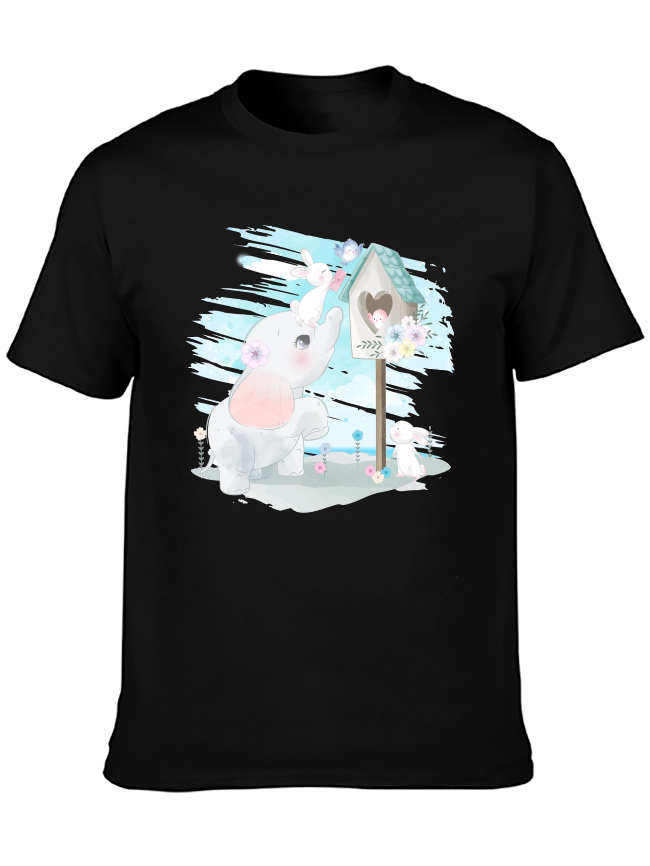 Cute Elephant and Bunny Graphic T-Shirt