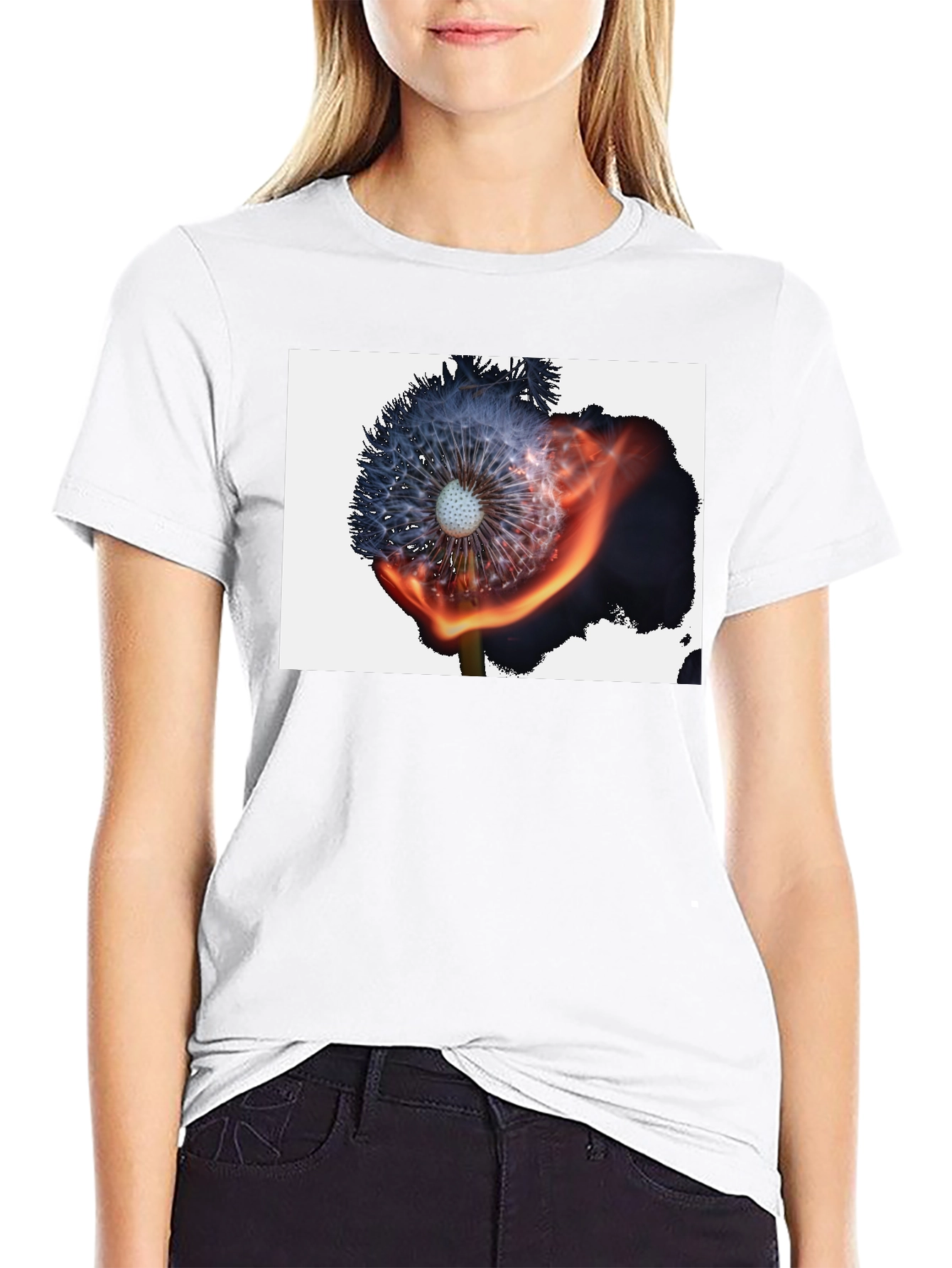 Burning Dandelion Graphic Tee - Cool Black T-Shirt