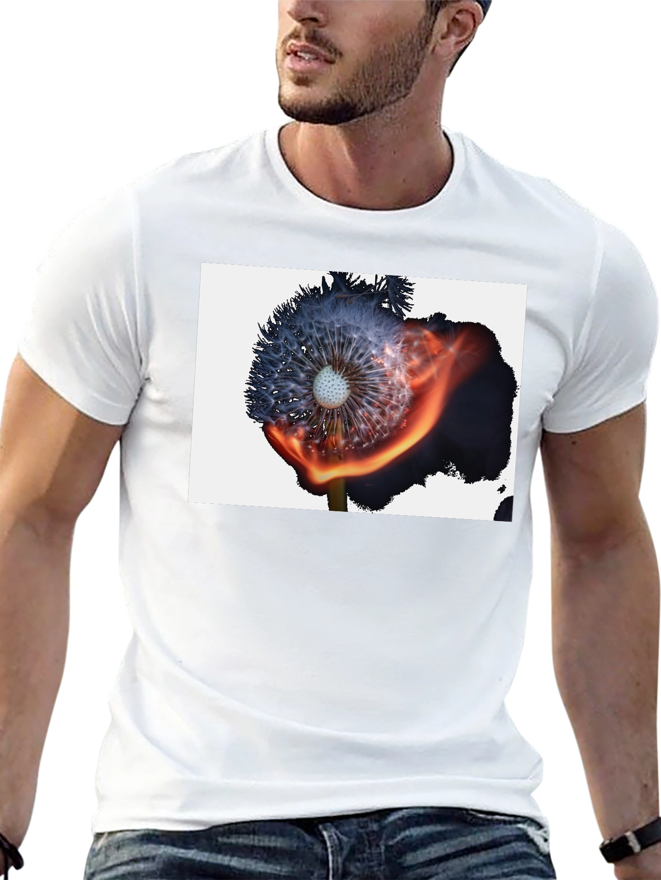 Burning Dandelion Graphic Tee - Cool Black T-Shirt