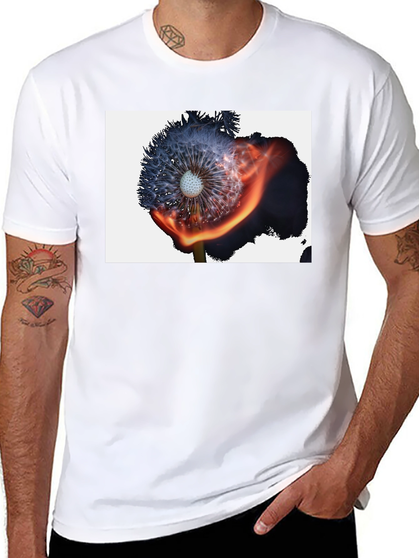 Burning Dandelion Graphic Tee - Cool Black T-Shirt