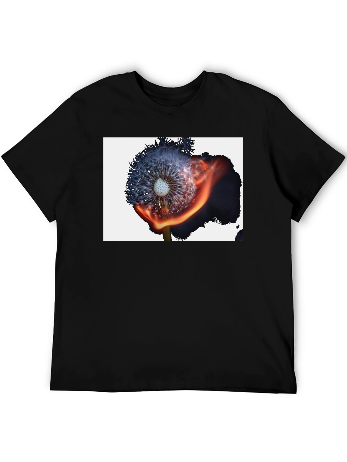 Burning Dandelion Graphic Tee - Cool Black T-Shirt
