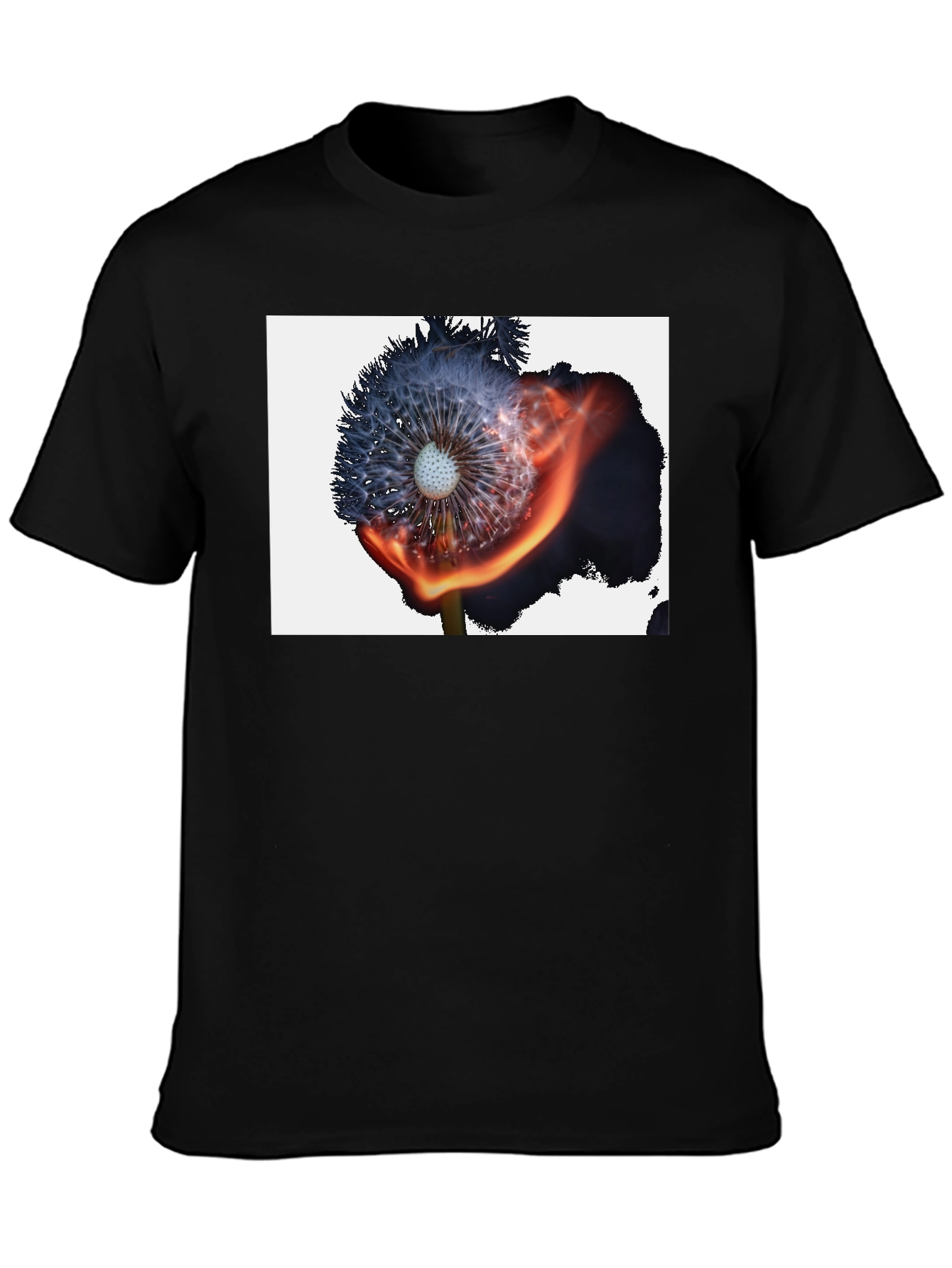 Burning Dandelion Graphic Tee - Cool Black T-Shirt