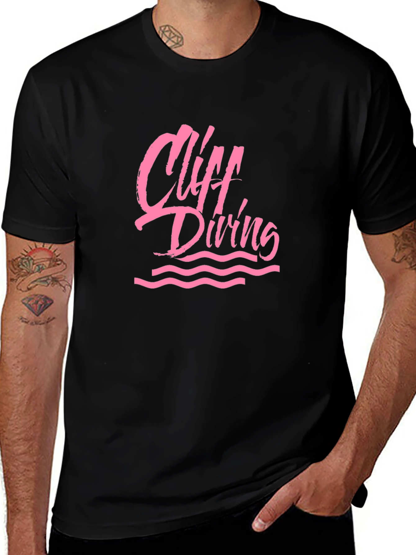 Cliff Diving Graphic Tee - Black Cotton T-Shirt