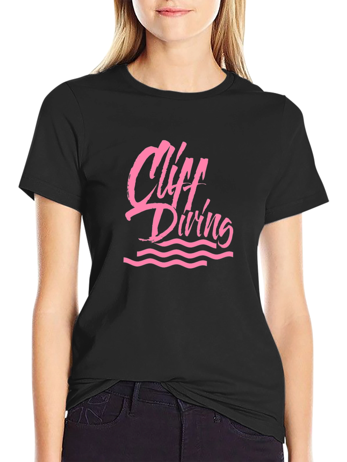 Cliff Diving Graphic Tee - Black Cotton T-Shirt