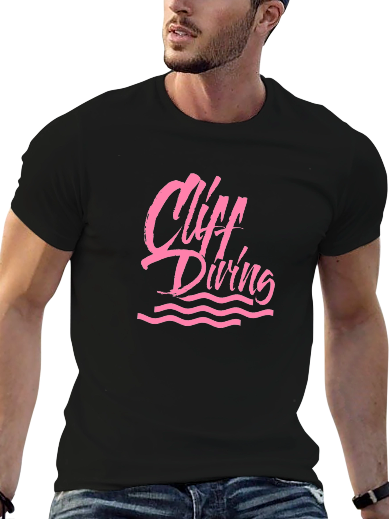 Cliff Diving Graphic Tee - Black Cotton T-Shirt