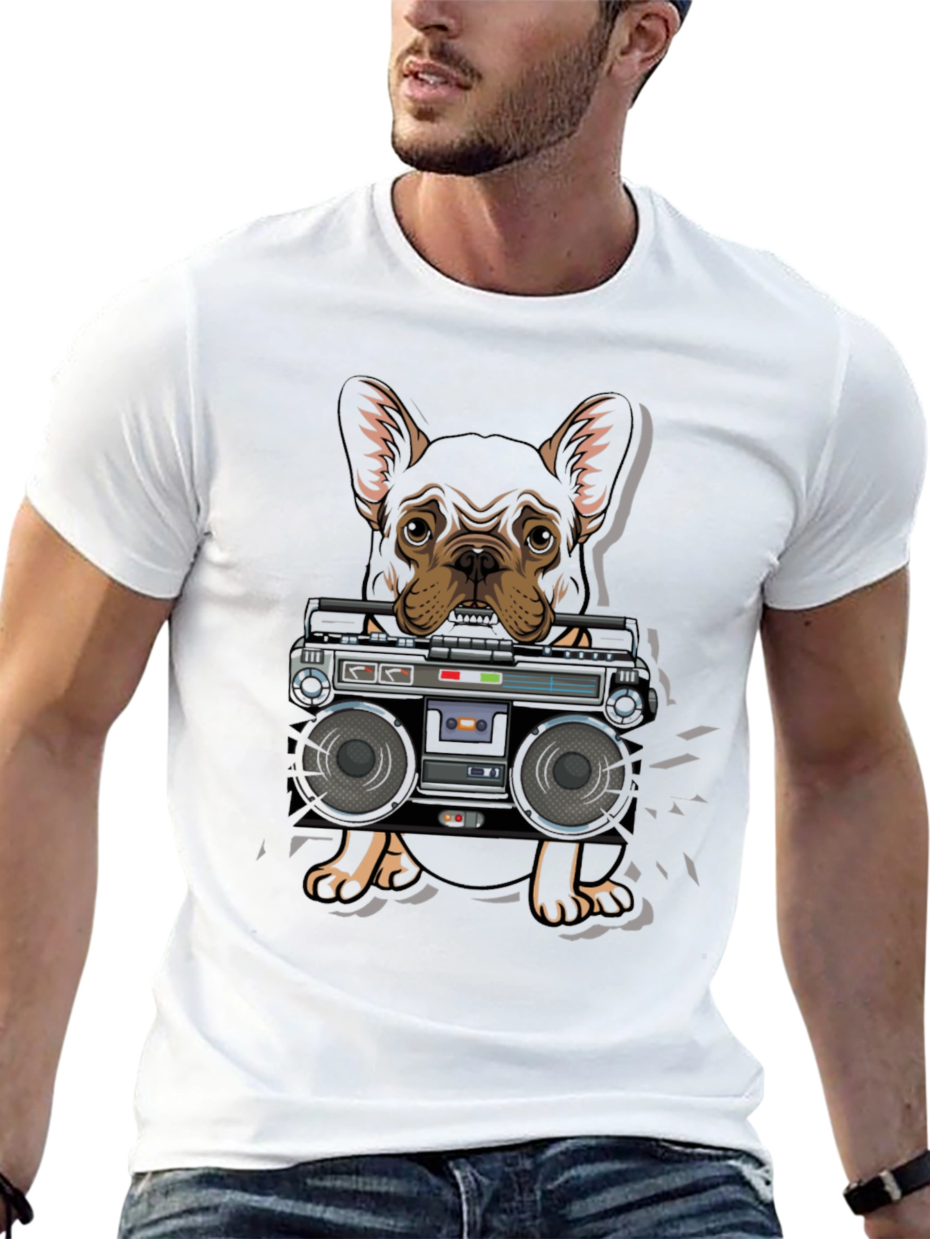 Dog and Boombox Graphic T-Shirt - Cool Casual Wear