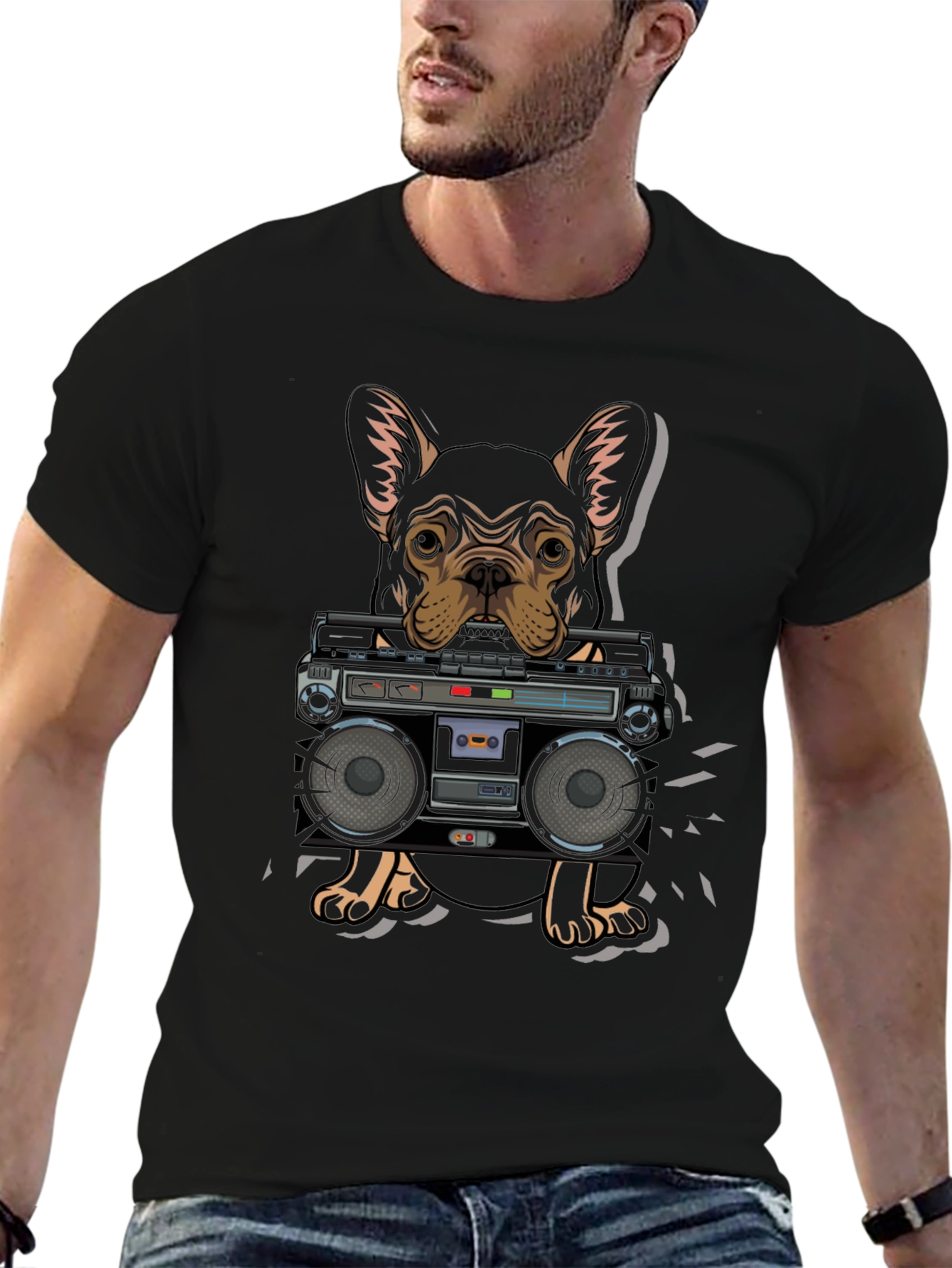 Dog and Boombox Graphic T-Shirt - Cool Casual Wear