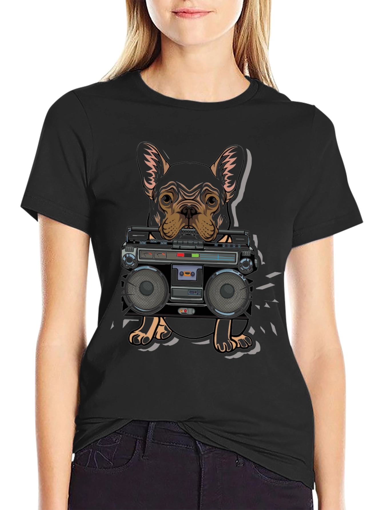 Dog and Boombox Graphic T-Shirt - Cool Casual Wear