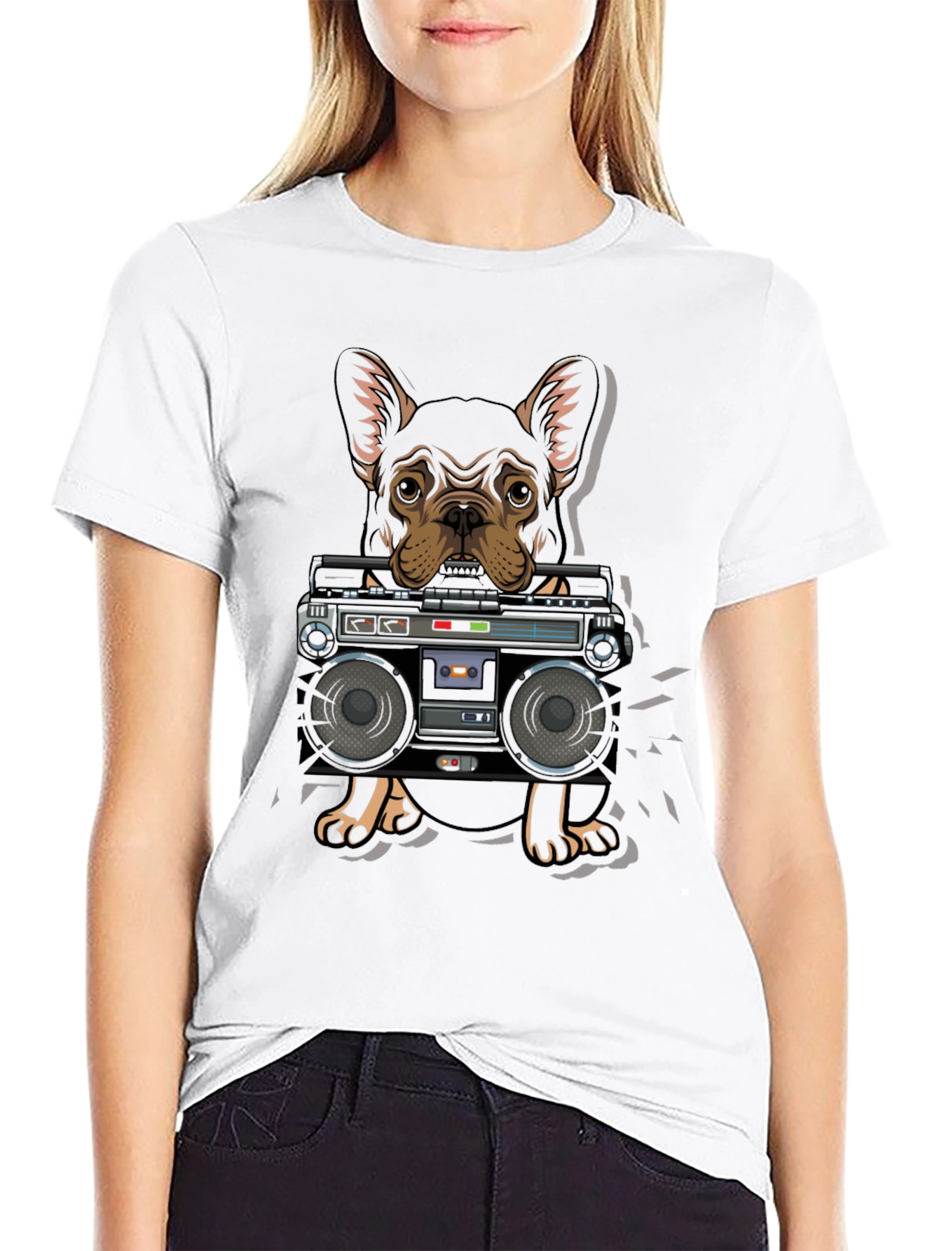 Dog and Boombox Graphic T-Shirt - Cool Casual Wear