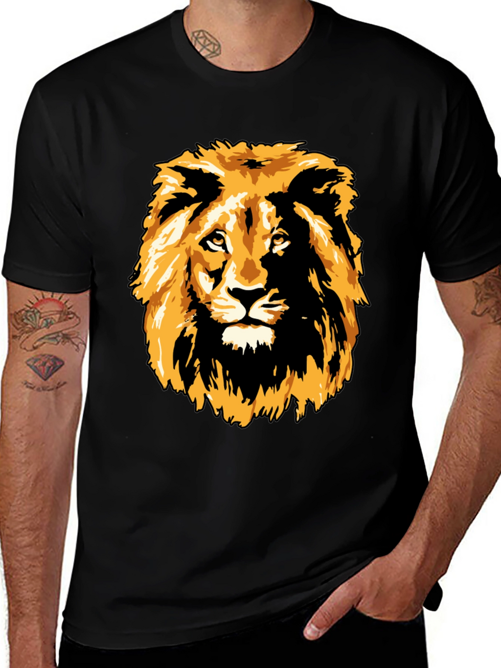Lion Graphic Print Black T-Shirt