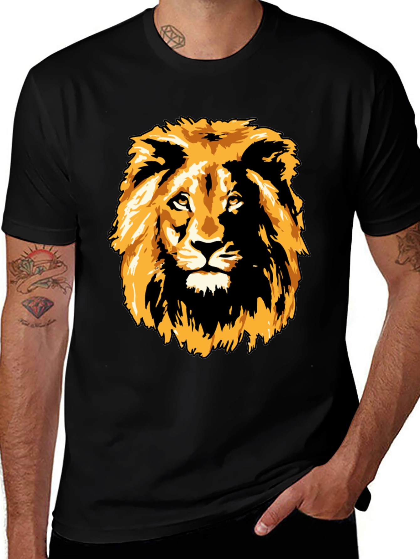Lion Graphic Print Black T-Shirt