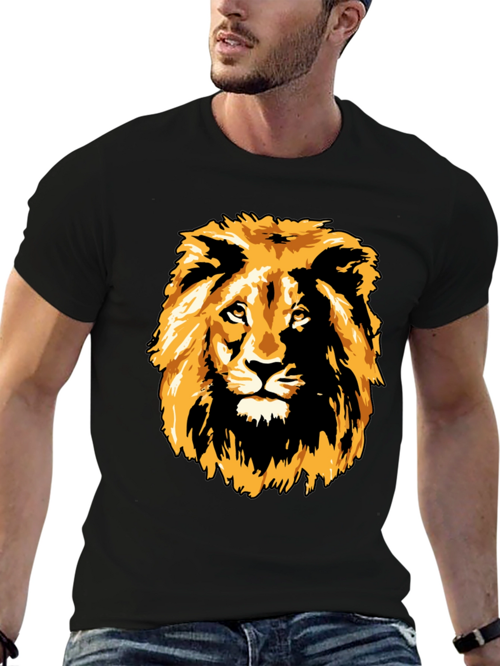Lion Graphic Print Black T-Shirt