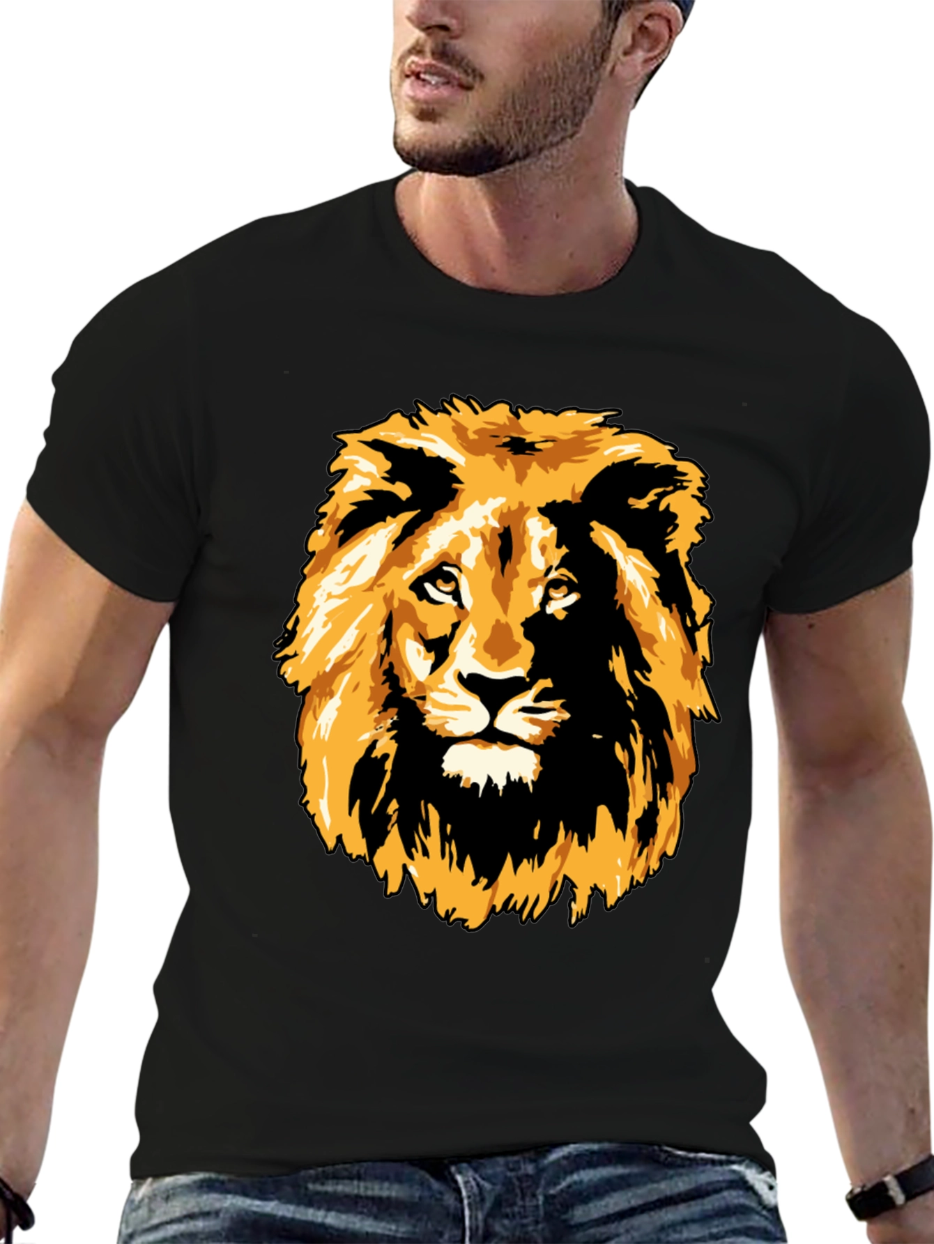 Lion Graphic Print Black T-Shirt