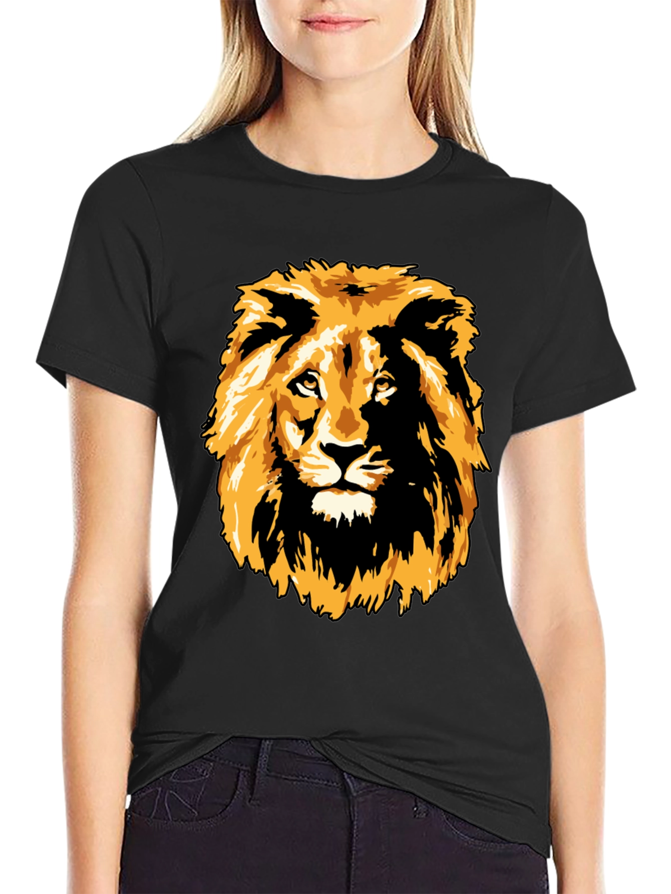 Lion Graphic Print Black T-Shirt