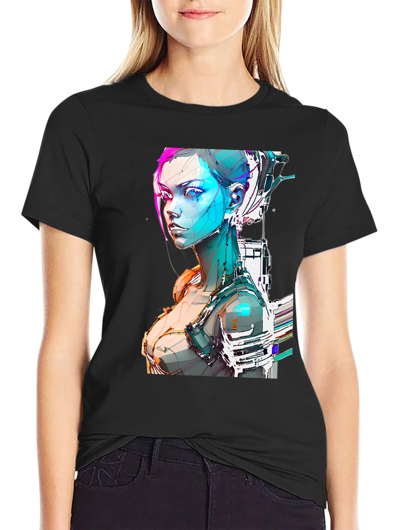 Cyberpunk Girl Graphic Tee - Futuristic Design