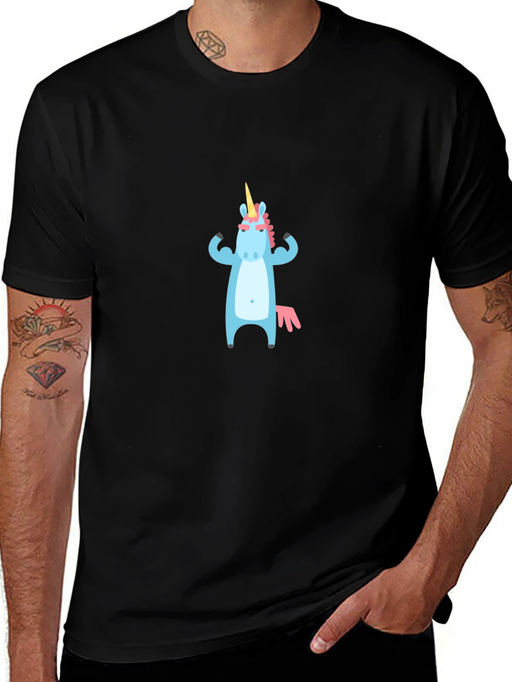 Unicorn Muscle T-Shirt - Black Crew Neck Graphic Tee