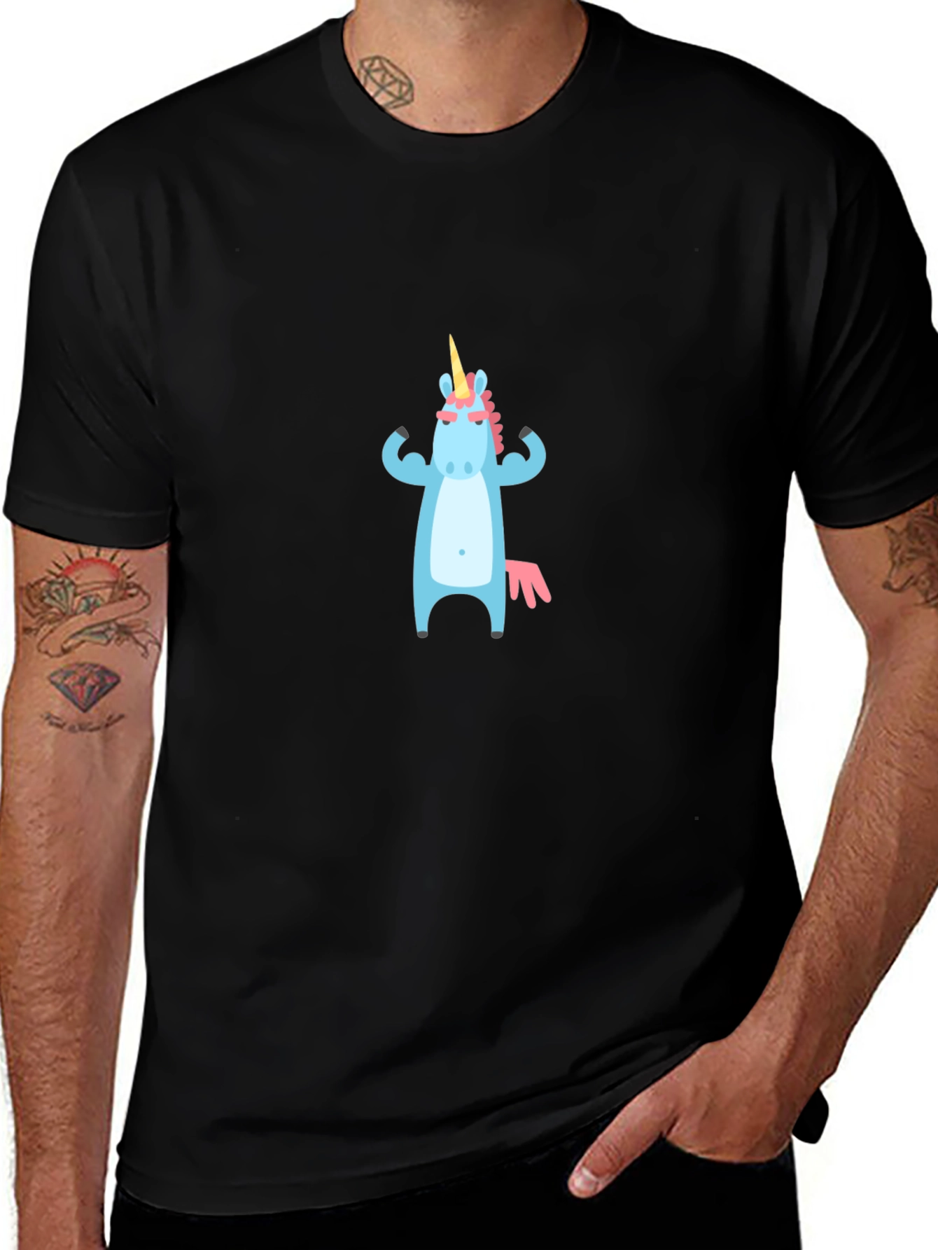 Unicorn Muscle T-Shirt - Black Crew Neck Graphic Tee