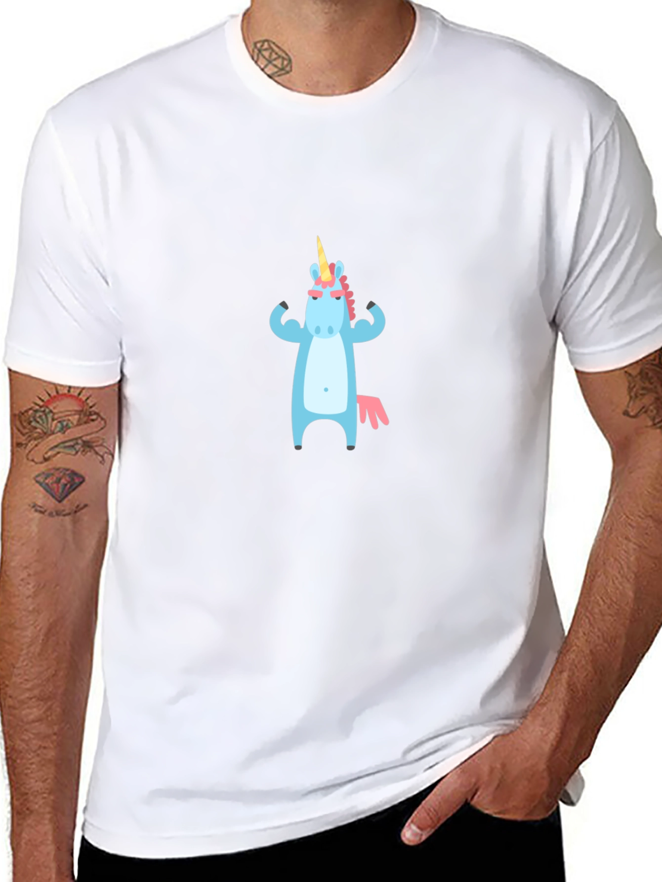 Unicorn Muscle T-Shirt - Black Crew Neck Graphic Tee