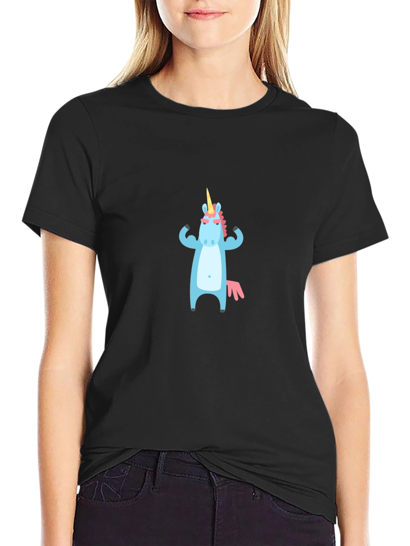 Unicorn Muscle T-Shirt - Black Crew Neck Graphic Tee