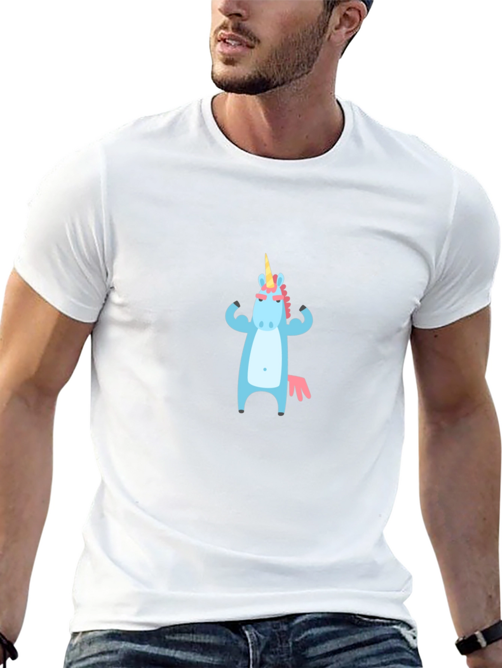 Unicorn Muscle T-Shirt - Black Crew Neck Graphic Tee