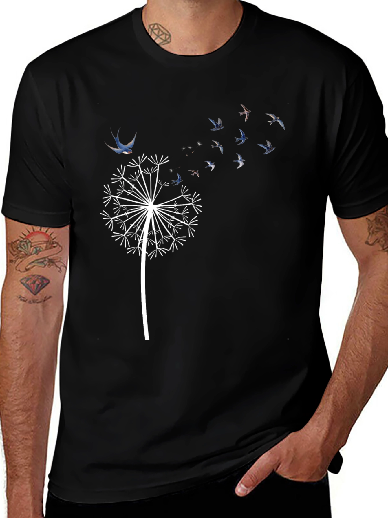 Dandelion Bird T-Shirt - Black Graphic Tee